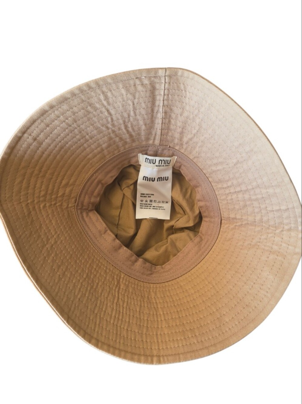 🔥NEW‼️✨️ MIU MIU ✨️ Tan Beige Wide Brim Hat w. White Logo - Women Men Unisex - Picture 13 of 15